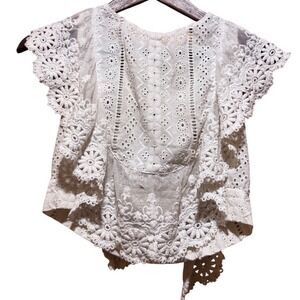 Free People White Cotton Eyelet‎ Lace Cropped Peasant Top Cottage Core Ladies XS